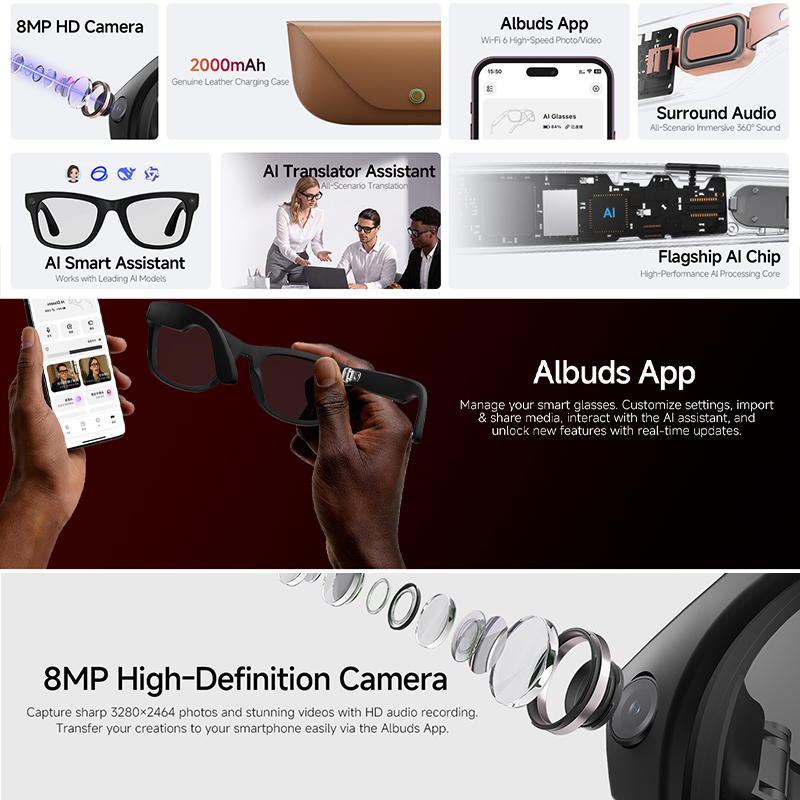 2026 New AI Smart Glasses 8MP  - огляд і ціна Audio Music To Video Ai Free